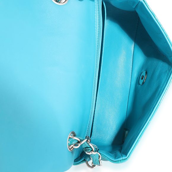 Chanel Teal Chevron Quilted Patent Leather Mini Rectangular Classic Flap Bag - Picture 8 of 8